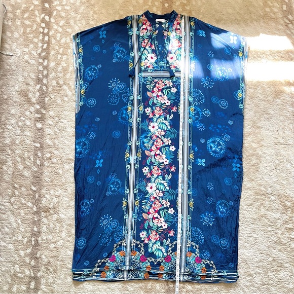 Johnny Was Annia Long Bohemian Blue Floral Print Kaftan Maxi Dress Size Medium - Picture 5 of 8